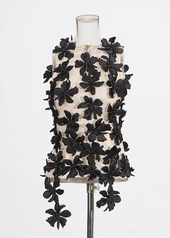 Black Decorated Tulle Tops Sleeveless