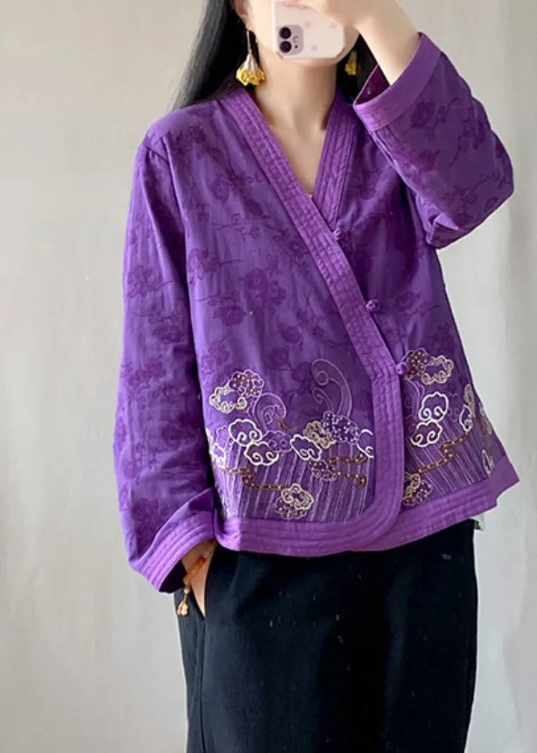 Handmade Purple Embroideried Tops Long Sleeve