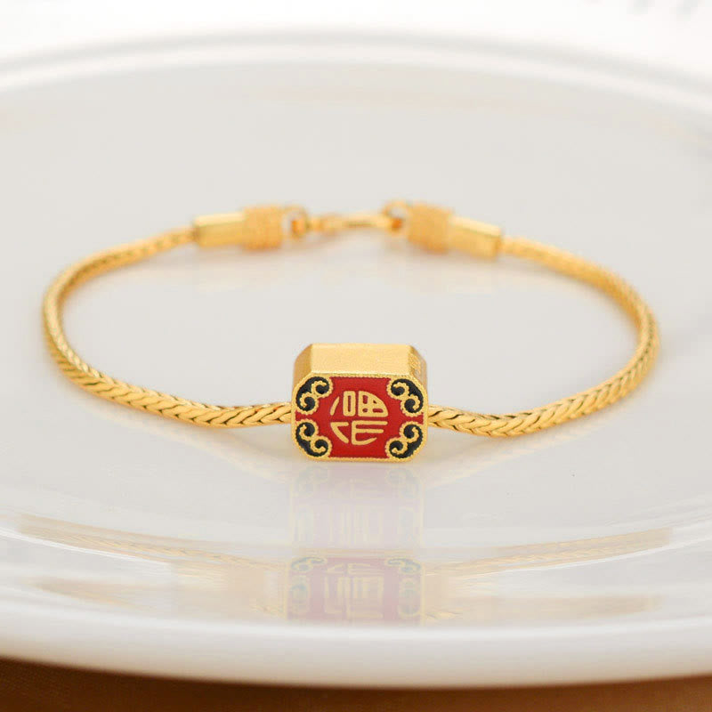 Buddha Stones Tibetan 18k Gold Om Mani Padme Hum Lucky Koi Fish Fu Character Ingot Copper Coin Peace Bracelet