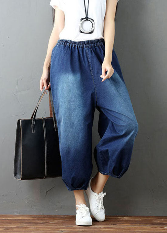 Denim Blue Wrinkled Lantern Pants Spring