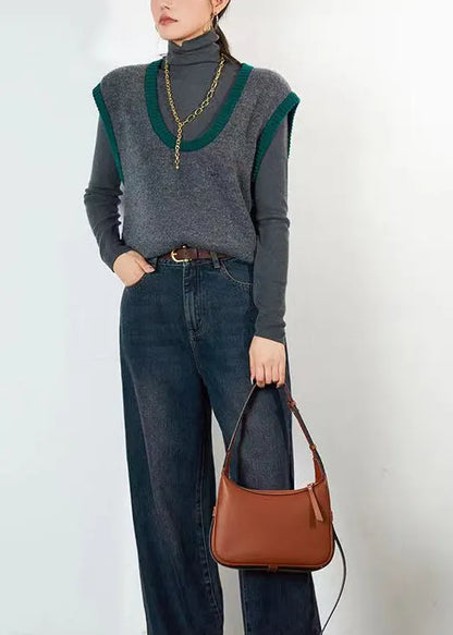 Italian Grey U Neck Versatile Knit Tanks Sleeveless