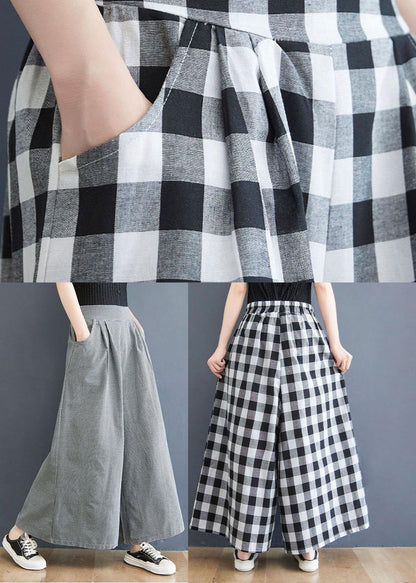 Boutique Small Grid Pockets Wide Leg Summer Cotton Linen Pants