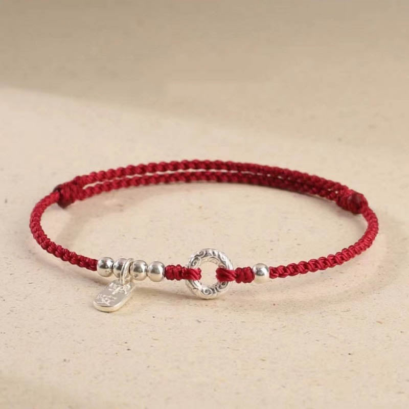 Buddha Stones 925 Sterling Silver Auspicious Clouds Peace Buckle Safe and Sound Bracelet Anklet