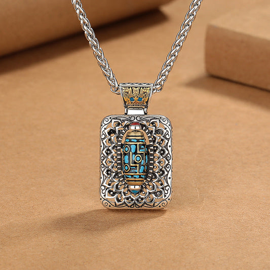 Buddha Stones Nine-eye Dzi Bead Design Copper Healing Rotatable Necklace Pendant
