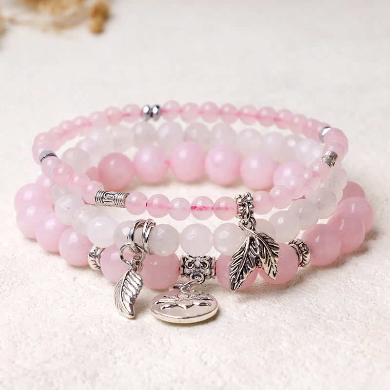 Buddha Stones 3pcs Natural Quartz Crystal Beaded Healing Energy Lotus Bracelet