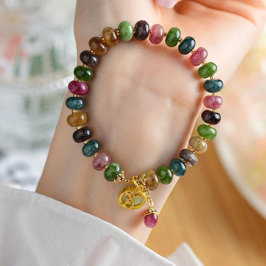 Buddha Stones Colorful Tourmaline Flower Rabbit Charm Love Bracelet