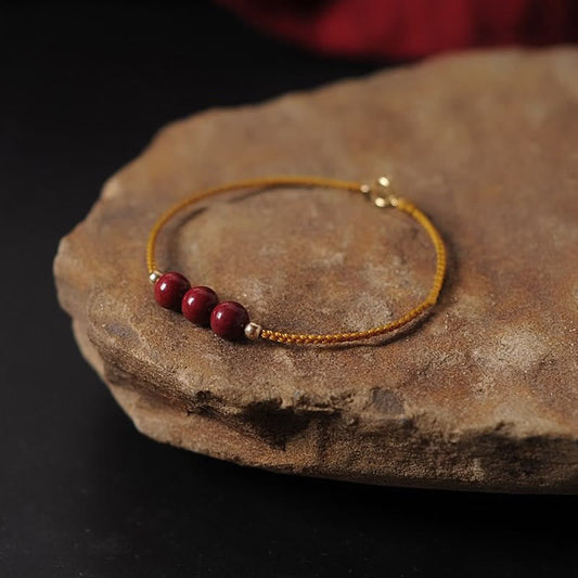 Buddha Stones 14k Gold Plated Natural Cinnabar Blessing String Braided Bracelet