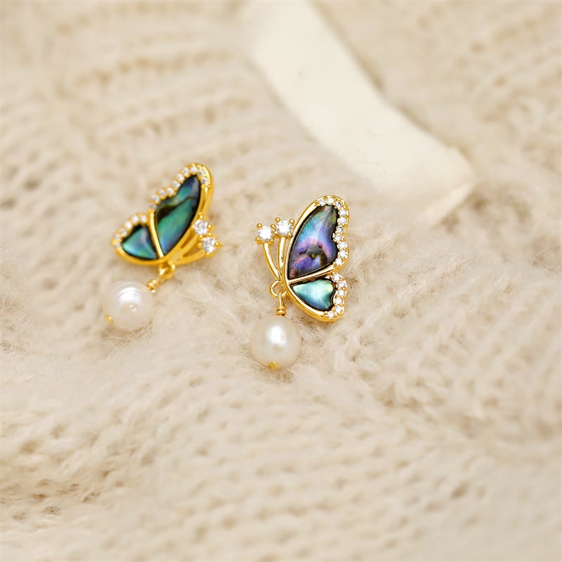 Buddha Stones 18k Gold Plated Copper Pearl Butterfly Love Stud Earrings