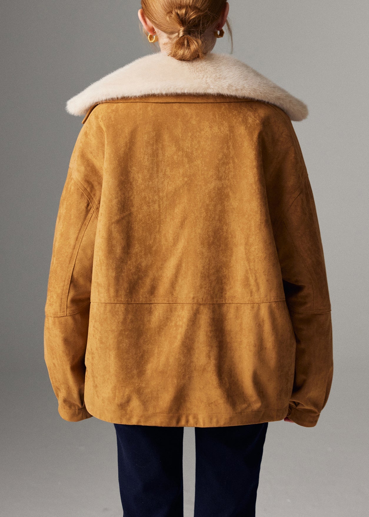 Loose Beige Button Drawstring Detachable Leather and Fur Coats Winter
