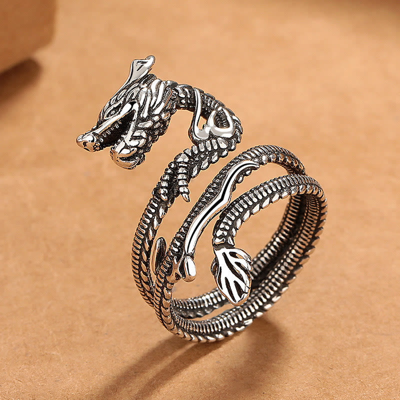Buddha Stones Dragon Pattern Copper Strength Ring