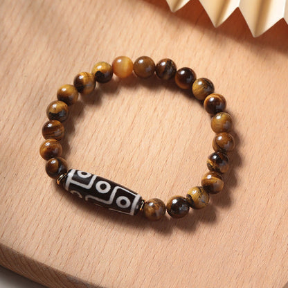 Buddha Stones Tibetan Tiger Eye Tourmaline Nine-eye Dzi Bead Protection Bracelet