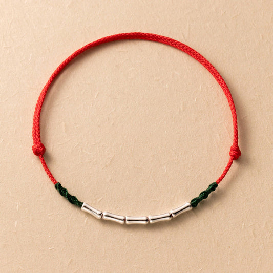 Sterling Silver Bamboo Luck Bracelet With Ultra-thin Rope