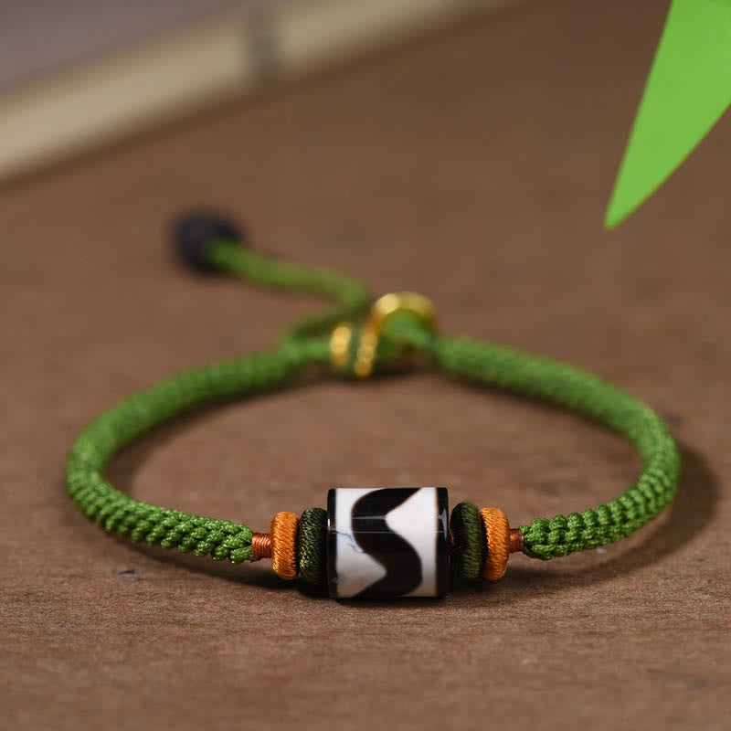 Tibetan Dzi Bead Protection Bracelet Green Rope