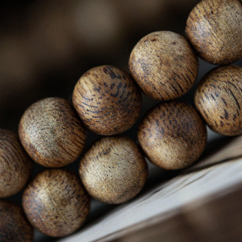 108 Bead White Qinan Agarwood Wood Mala Bracelet Calm Strength