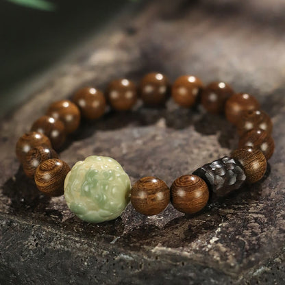 Buddha Stones Sandalwood Bodhi Seed Pixiu Ebony Wood Bead Healing Bracelet