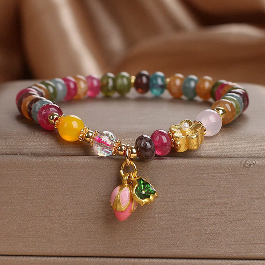 Tourmaline Lotus Seedpod Wisdom Spiritual Bracelet