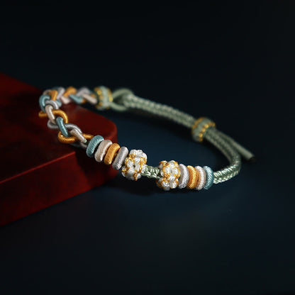 Four Strand Peach Blossom Connection Red String Bracelet