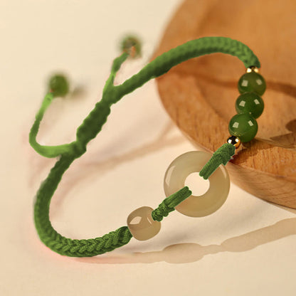 Buddha Stones Natural Hetian Jade Peace Buckle Red String Protection Luck Bracelet
