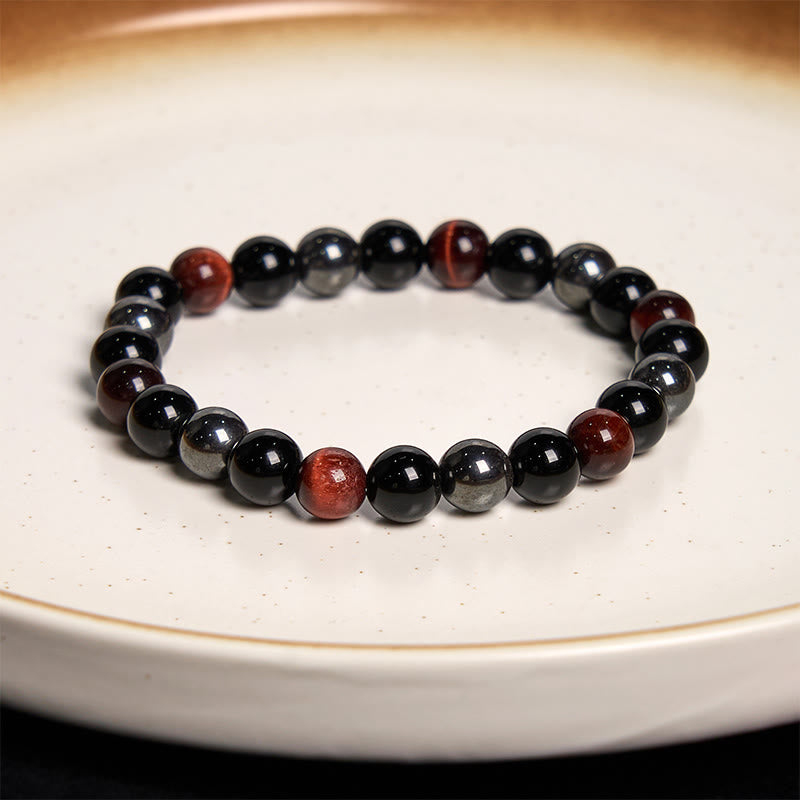 8mm Tiger Eye Obsidian Hematite Bracelet for Protection