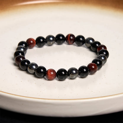 8mm Tiger Eye Obsidian Hematite Bracelet for Protection