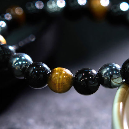 8mm Tiger Eye Obsidian Hematite Bracelet for Protection