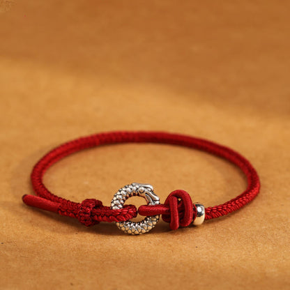 Buddha Stones 999 Sterling Silver Year of the Dragon Peace Buckle Luck Bracelet