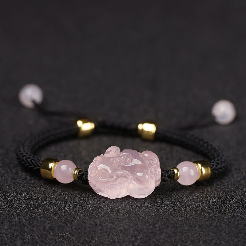 Buddha Stones Pixiu Pink Crystal Wealth String Braided Bracelet