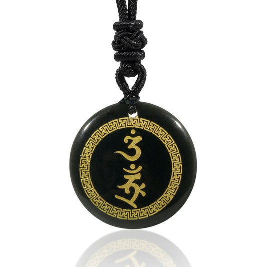 Buddha Stones Surrounding Protection Mantra Natural Various Crystal Black Obsidian Fulfilment Necklace Pendant