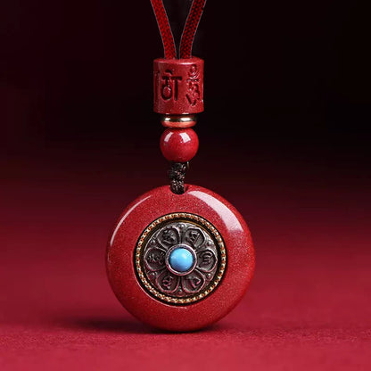 Buddha Stones Natural Cinnabar Six True Words 'om Mani Padme Hum' Braided String Blessing Key Chain Necklace Pendant