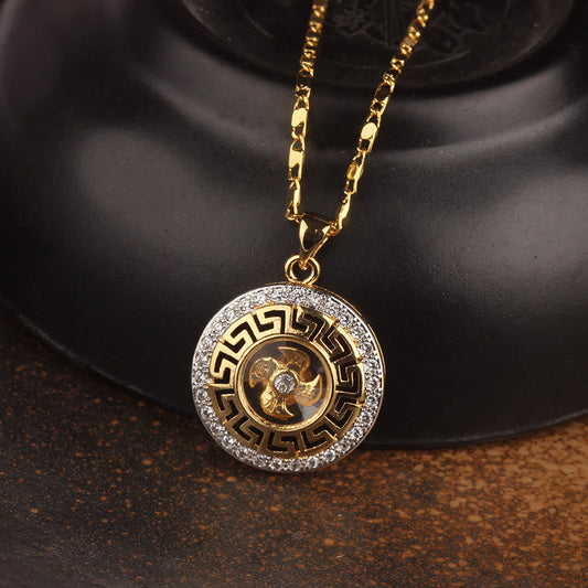 Buddha Stones Gold Plated Copper Brass Rotatable Windmill Feng Sheng Shui Qi Fu Luck Necklace Pendant