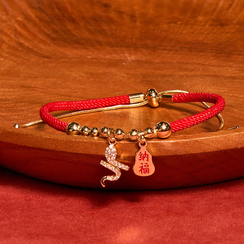 Buddha Stones Handmade Red String Fu Character Year of the Snake Protection Braided Bracelet