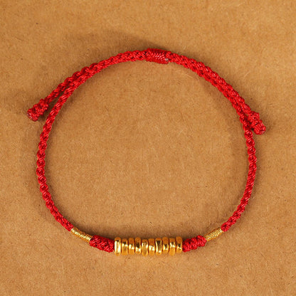 Buddha Stones 999 Gold Small Pieces String Protection Luck Ultra-thin Braided Bracelet