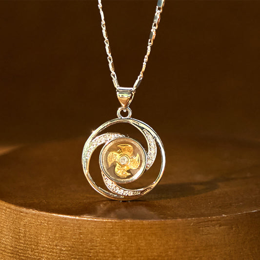 Buddha Stones Gold Plated Copper Brass Rotatable Windmill Luck Necklace Pendant