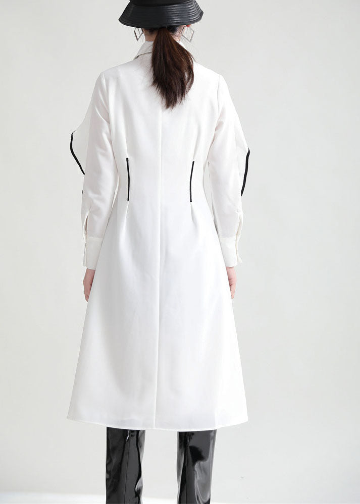 Fitted White Ruffles Peter Pan Collar Shirt Dresses Spring