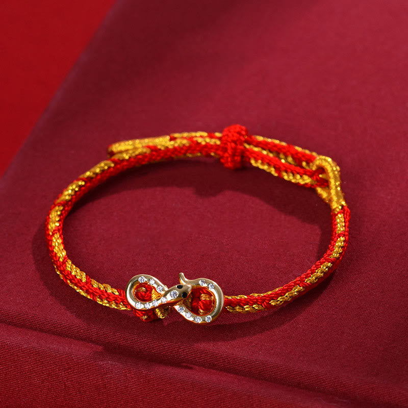 Buddha Stones Red String Mobius Strip Year of the Snake Luck Braided Bracelet