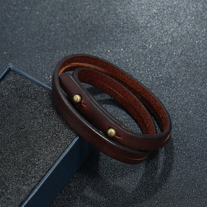 Buddha Stones Multi-layer Leather Strength Buckle Bracelet