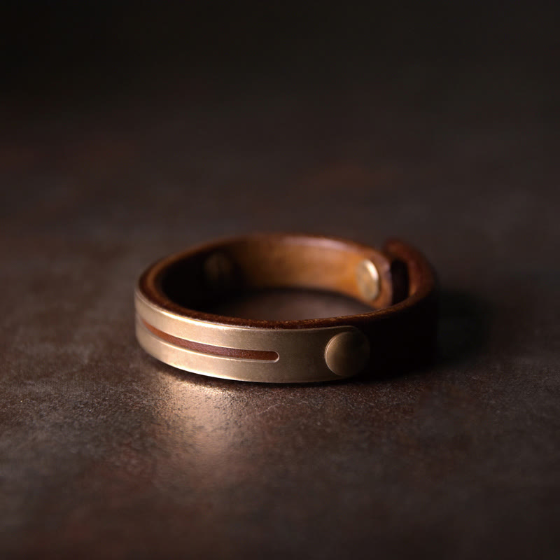 Buddha Stones Leather Copper Brass Balance Bangle Bracelet