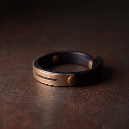 Buddha Stones Leather Copper Brass Balance Bangle Bracelet