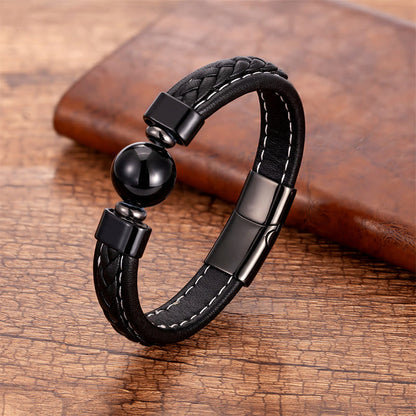 Buddha Stones Lazurite Lapis Lazuli Black Onyx Tiger Eye Lava Rock Om Mani Padme Hum Serenity Leather Bracelet