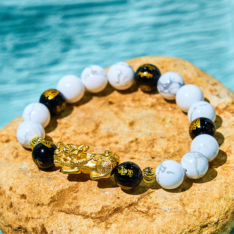 Buddha Stones White Turquoise Black Onyx Pixiu Beads Blessing Bracelet