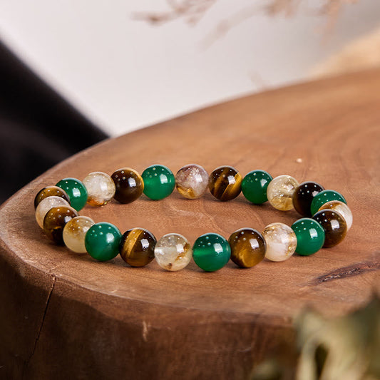 Buddha Stones Natural Tiger Eye Green Agate Citrine Mix and Match Beads Protection Bracelet