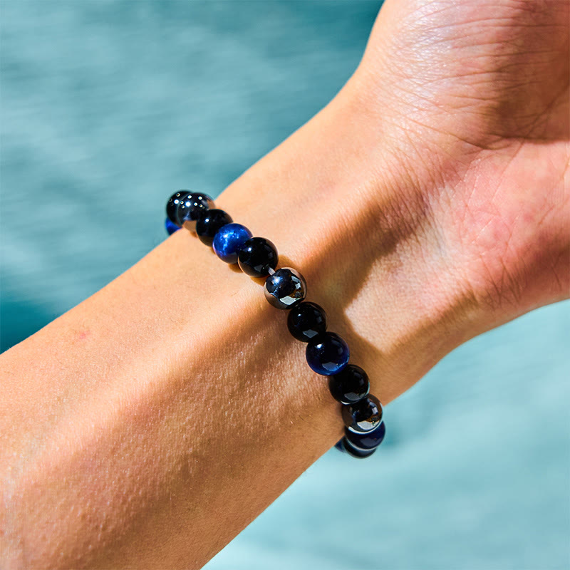 8mm Tiger Eye Obsidian Hematite Bracelet for Protection