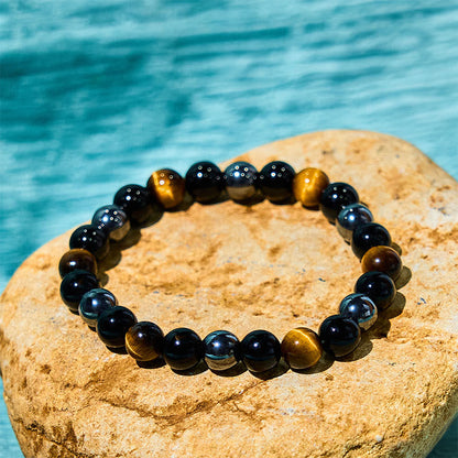 8mm Tiger Eye Obsidian Hematite Bracelet for Protection