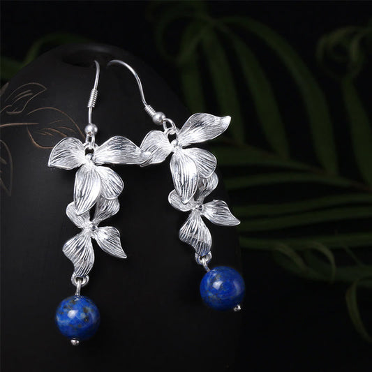Buddha Stones 925 Sterling Silver Lazurite Lapis Lazuli Style Flower Positive Drop Earrings