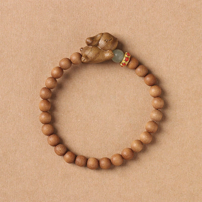 Buddha Stones Green Sandalwood Gold Sandalwood Rabbit Positive Bracelet