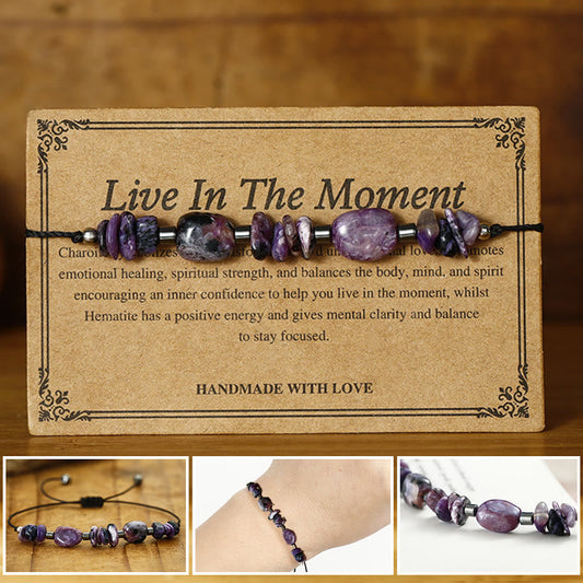 Buddha Stones Live in the Moment Charoite Hematite Powerful Bracelet