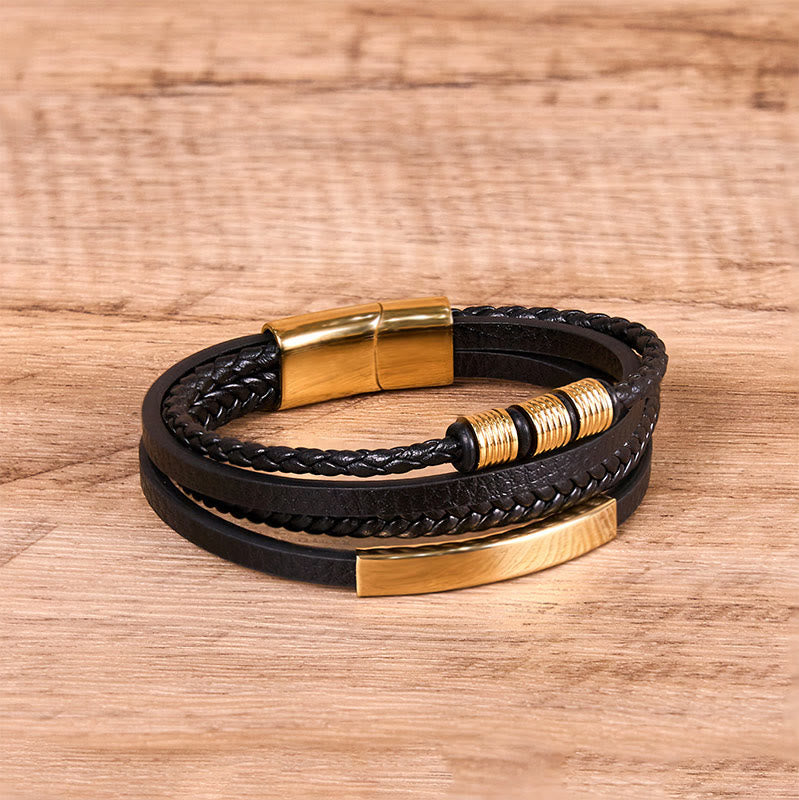 Buddha Stones Titanium Steel Leather Hand Woven Magnetic Buckle Strengthen Bracelet