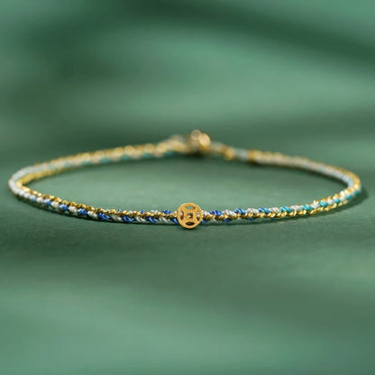Buddha Stones Colorful Rope Luck Coin Bead Abundance Extra Thin Braided Bracelet