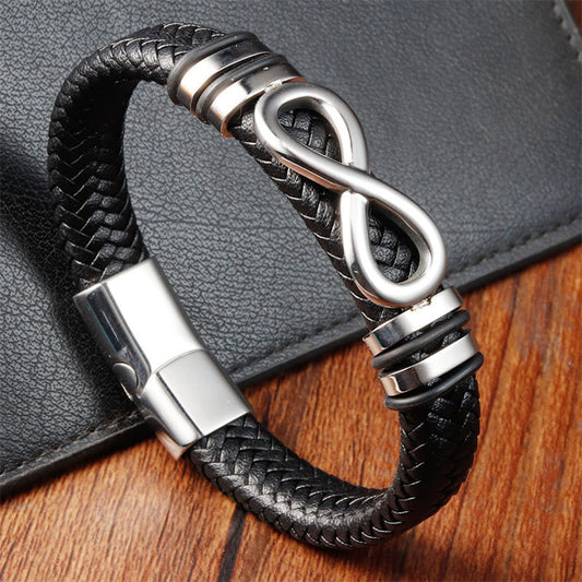 Titanium Steel Strengthen Spiritual Bracelet With Leather Buckle