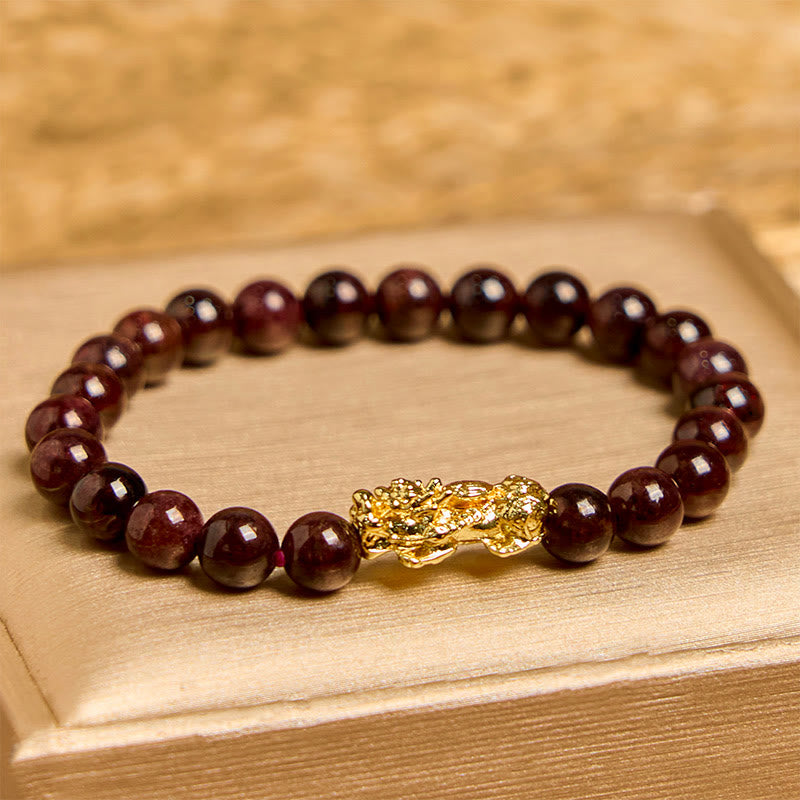 Buddha Stones Natural Garnet Beads Pixiu Protection Bracelet
